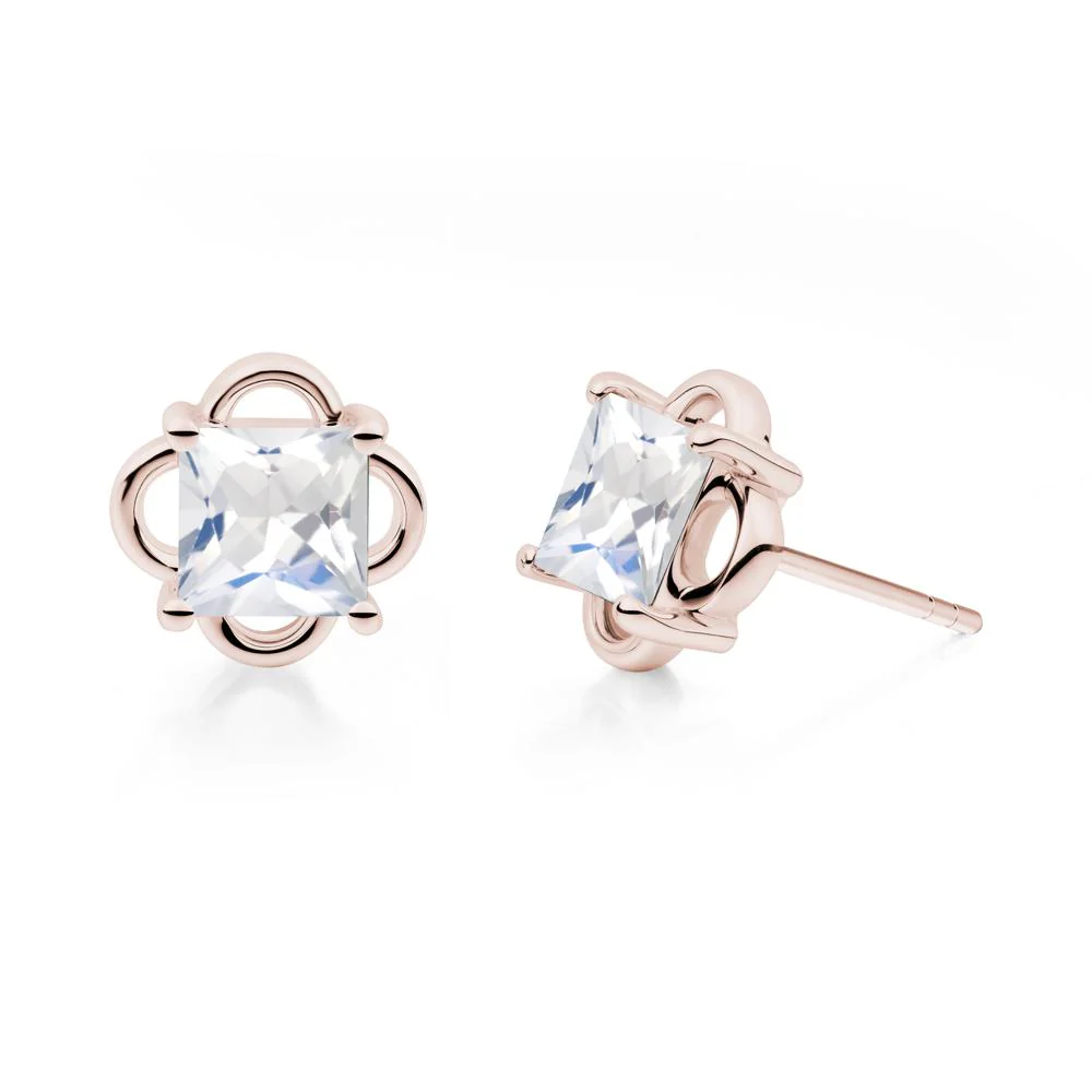 Scalloped Halo Moonstone Stud Earrings - Image 8