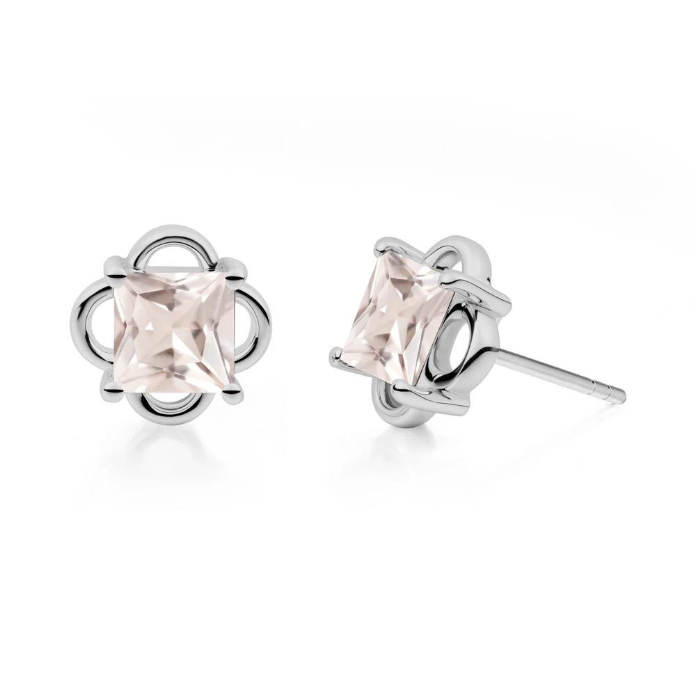Scalloped Halo Morganite Stud Earrings - Image 4