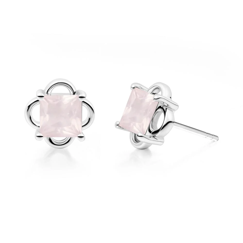 Scalloped Halo Rose Quartz Stud Earrings
