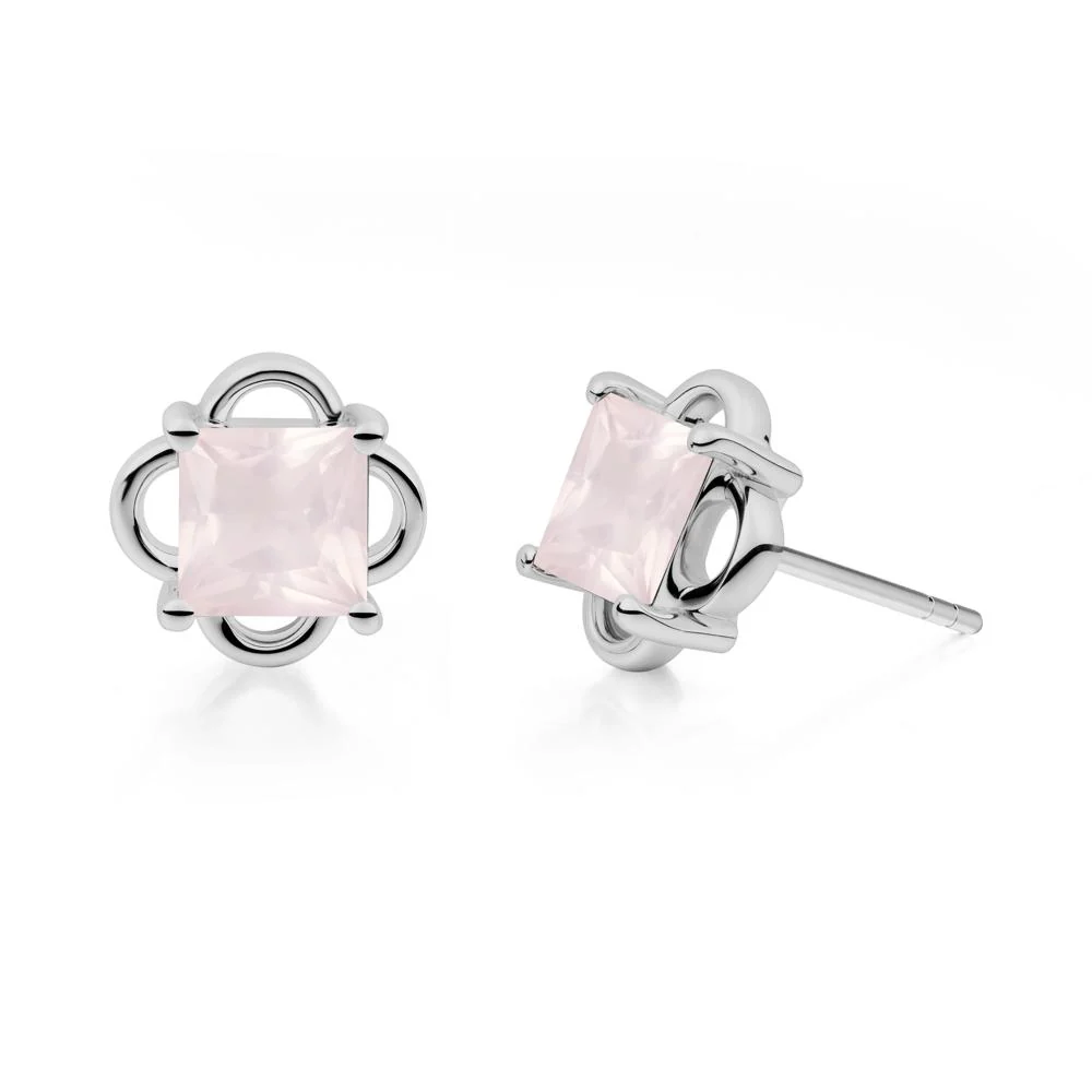 Scalloped Halo Rose Quartz Stud Earrings - Image 9