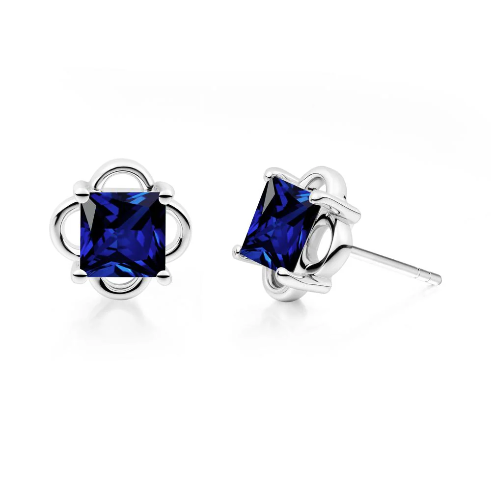 Scalloped Halo Sapphire Stud Earrings