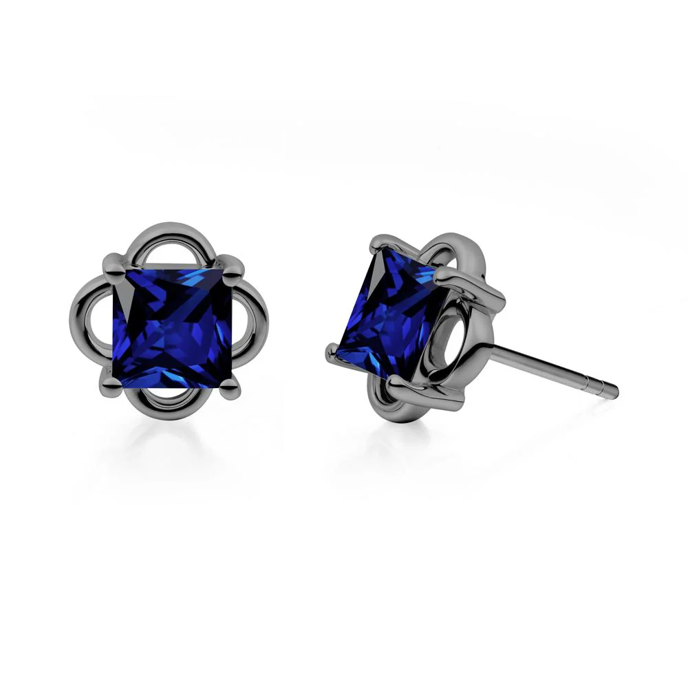 Scalloped Halo Sapphire Stud Earrings - Image 3