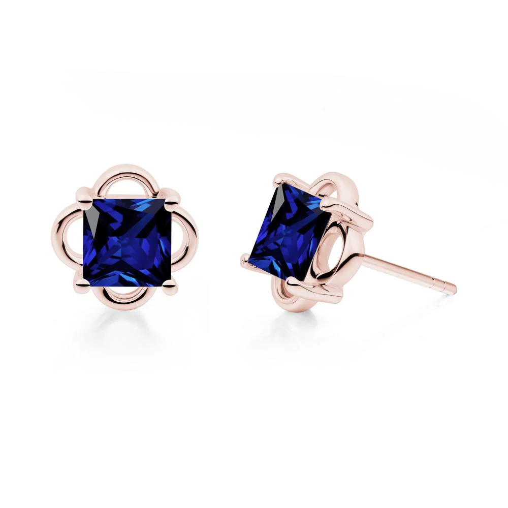 Scalloped Halo Sapphire Stud Earrings - Image 5