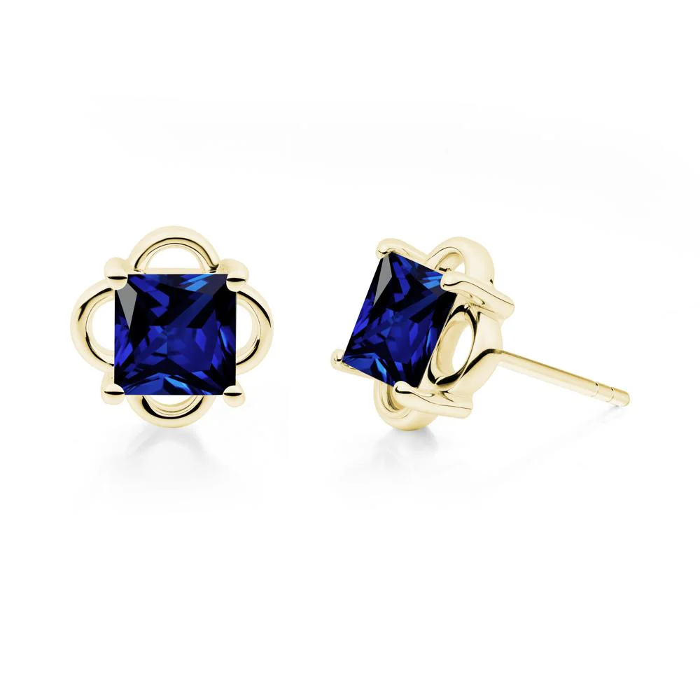 Scalloped Halo Sapphire Stud Earrings - Image 8