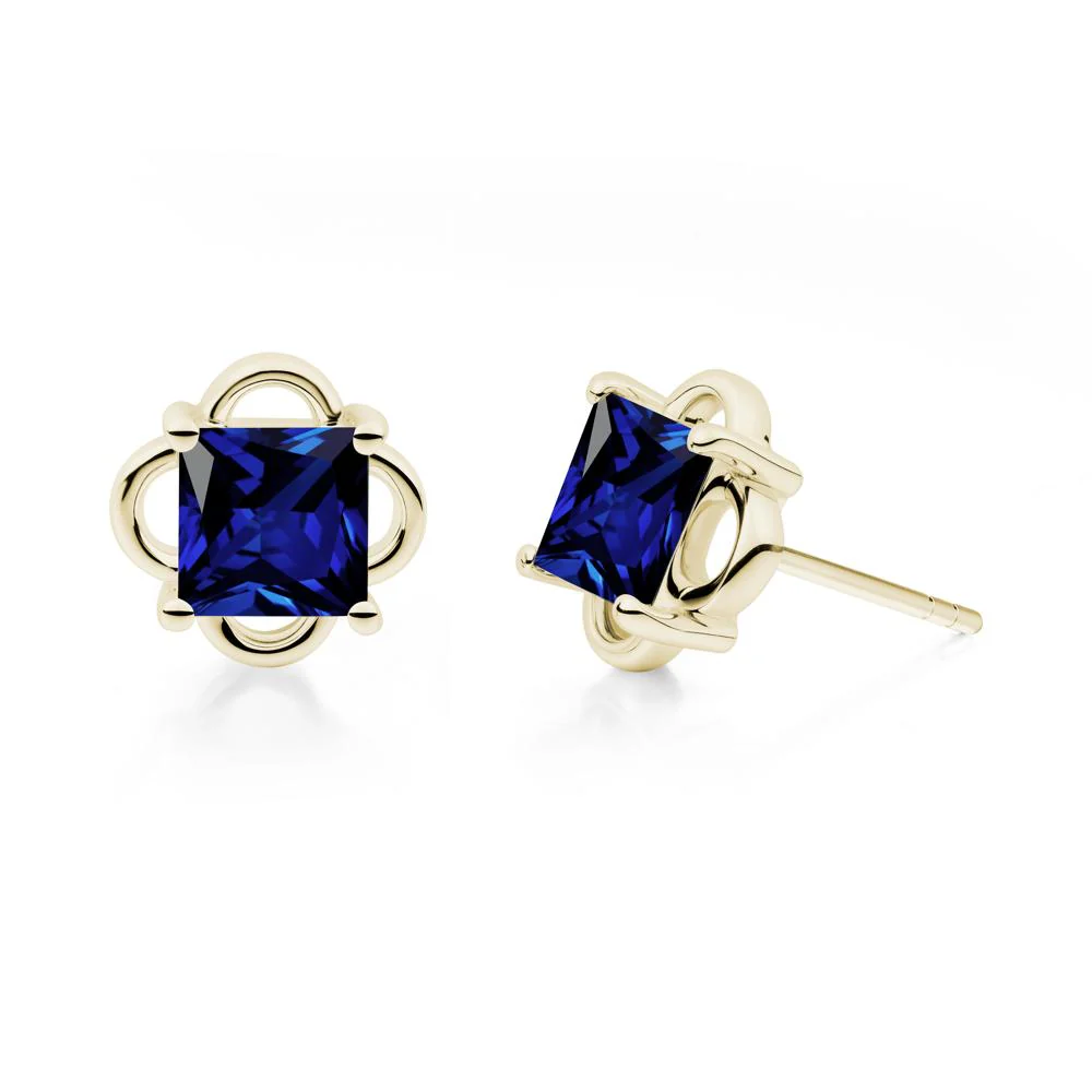 Scalloped Halo Sapphire Stud Earrings - Image 9