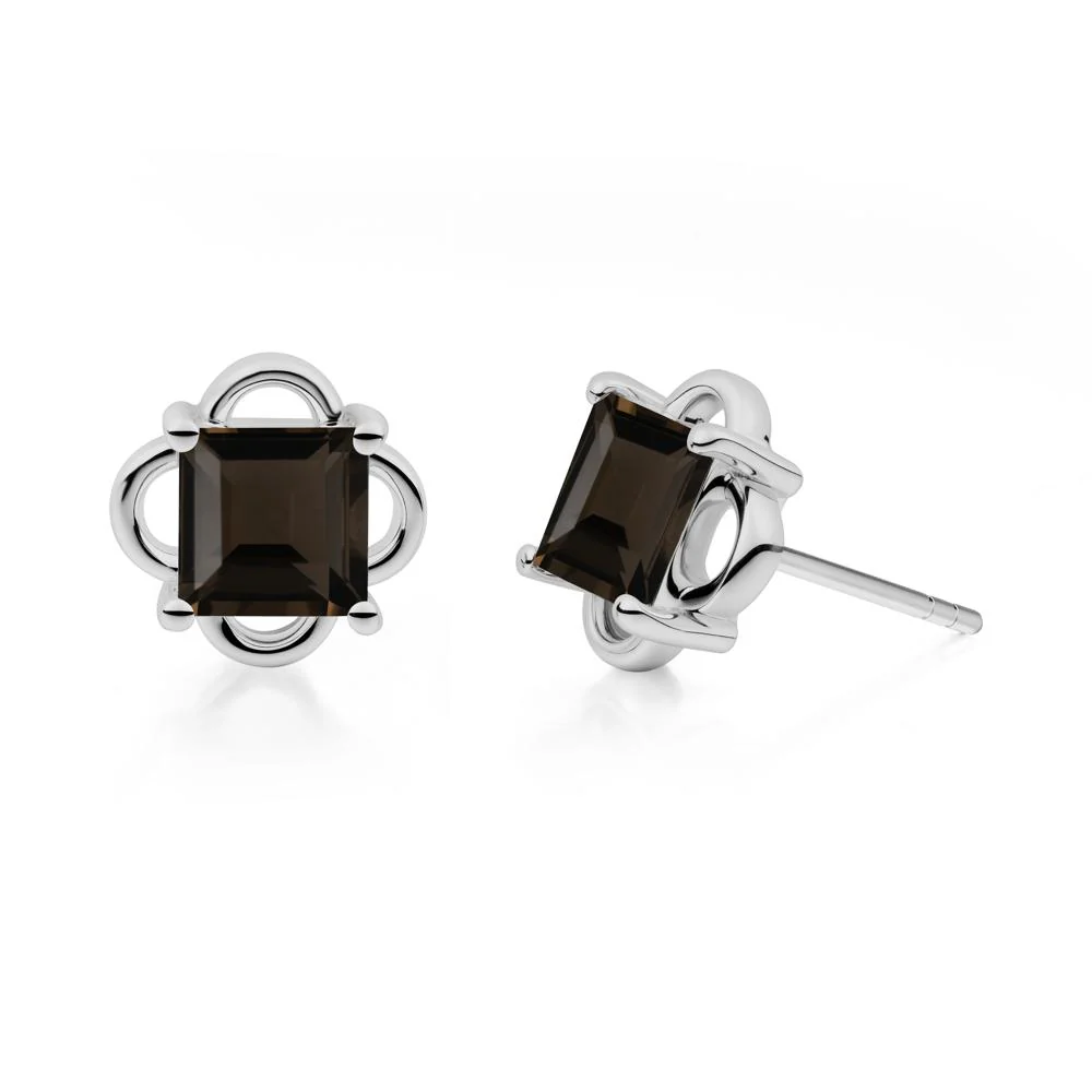 Scalloped Halo Smoky Quartz Stud Earrings - Image 3