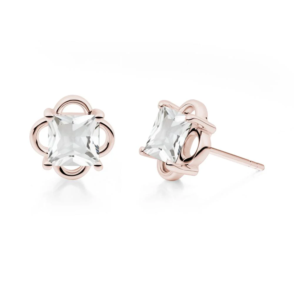 Scalloped Halo White Topaz Stud Earrings - Image 5