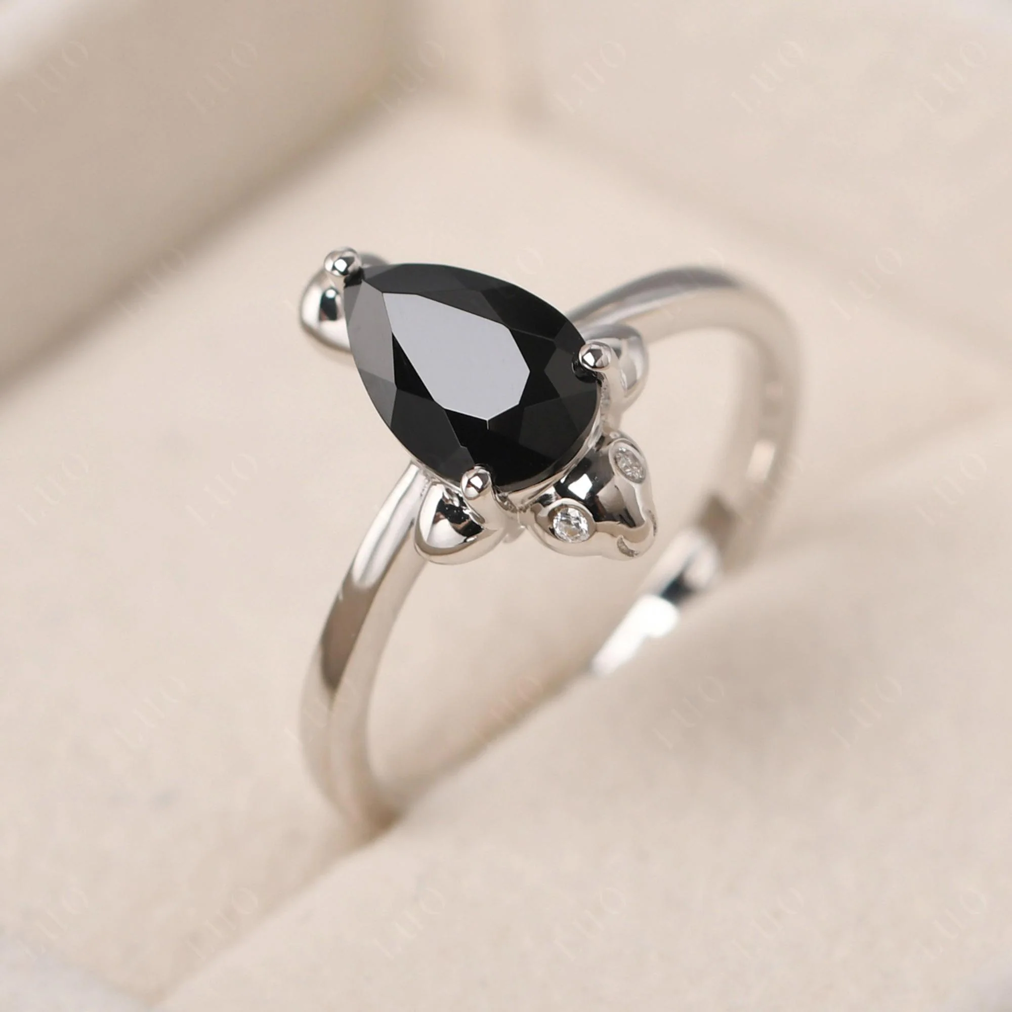 Pear Shaped Black Spinel Sea Lion Ring - Image 11