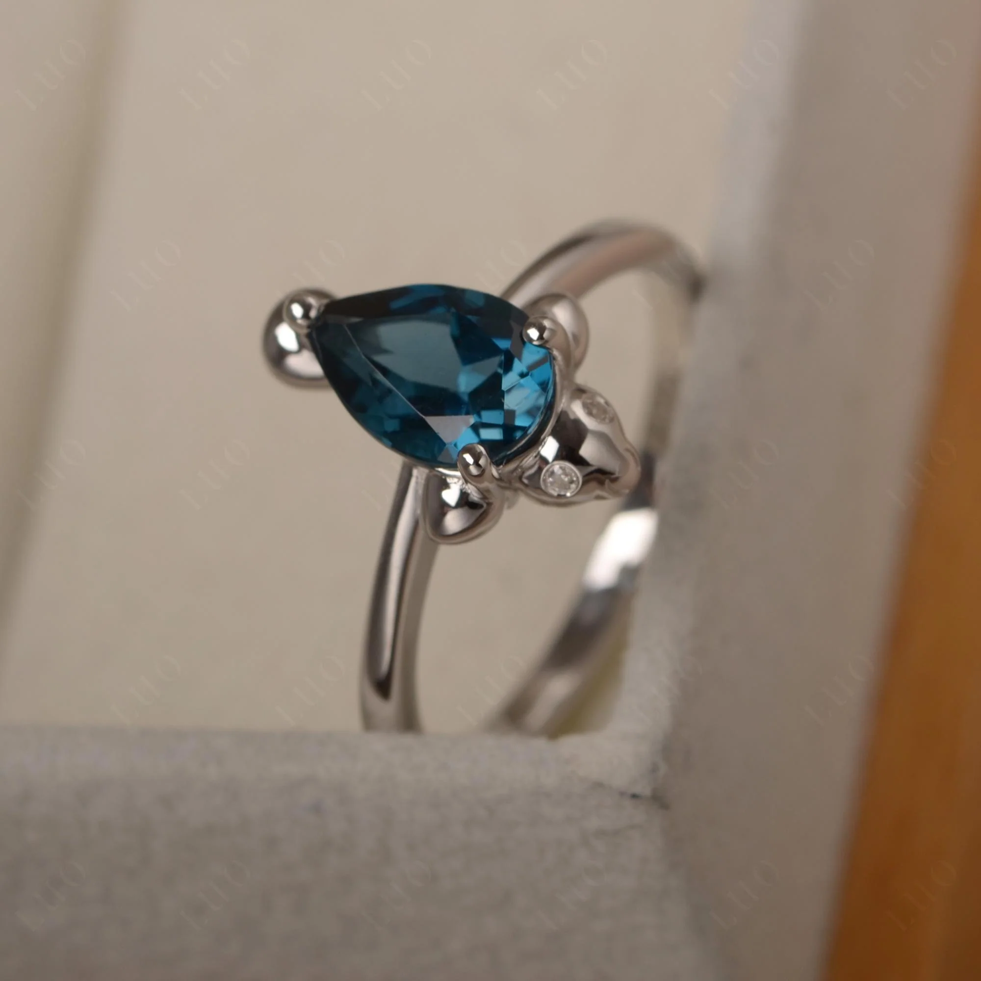 Pear Shaped London Blue Topaz Sea Lion Ring - Image 11