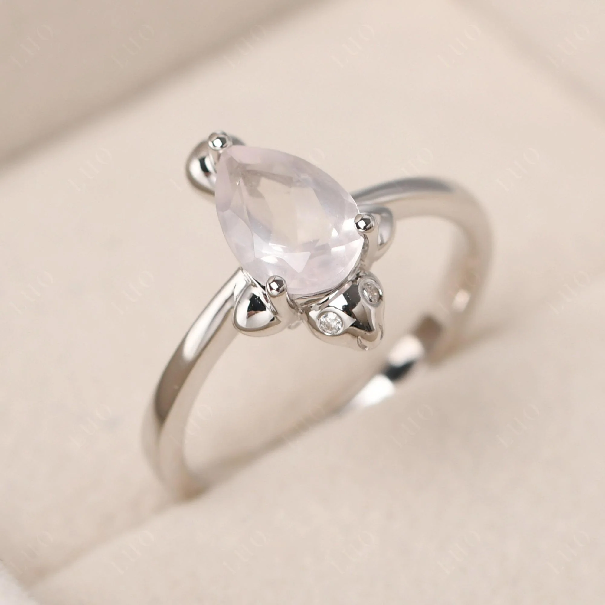 Pear Shaped Rose Quartz Sea Lion Ring - Image 11