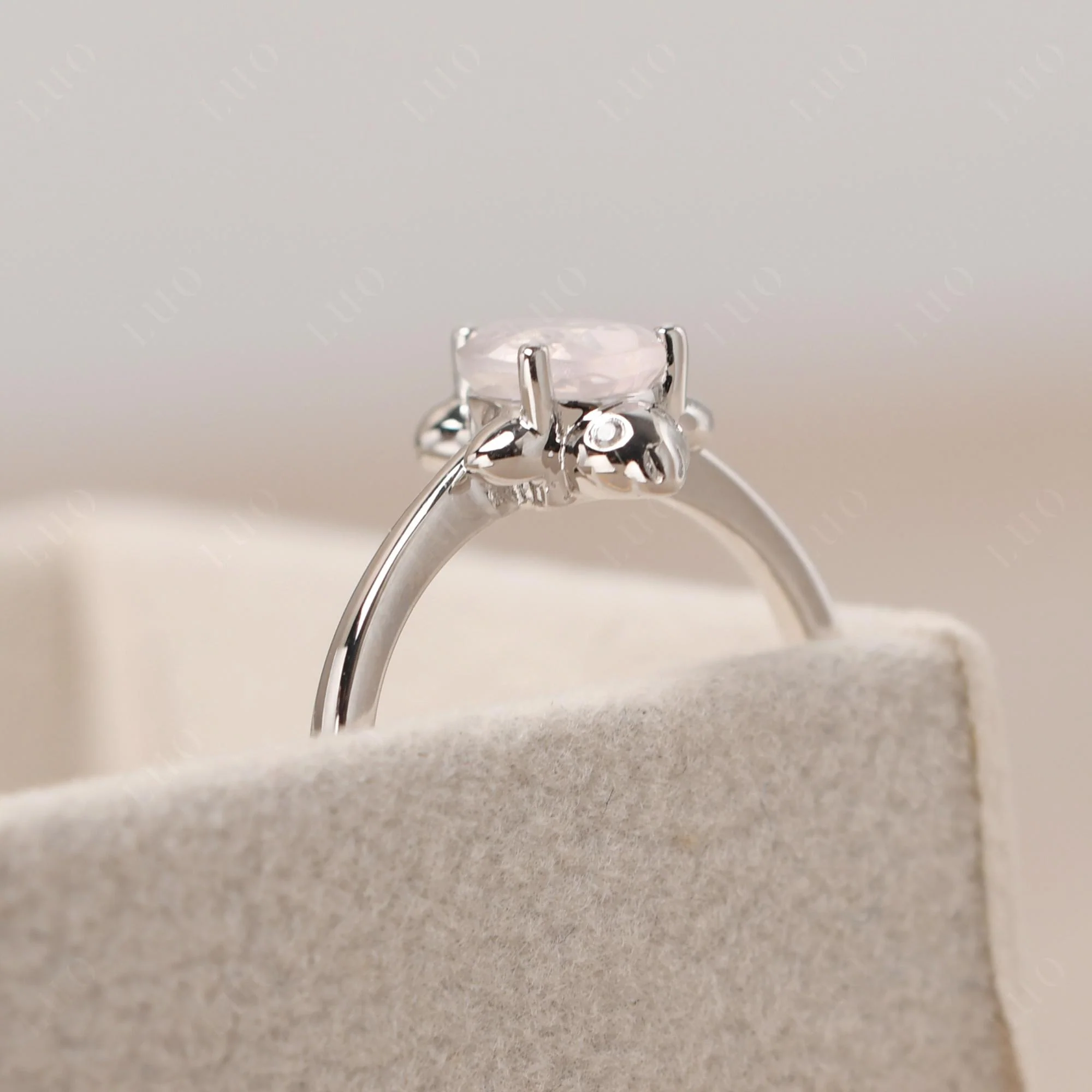 Pear Shaped Rose Quartz Sea Lion Ring - Image 13