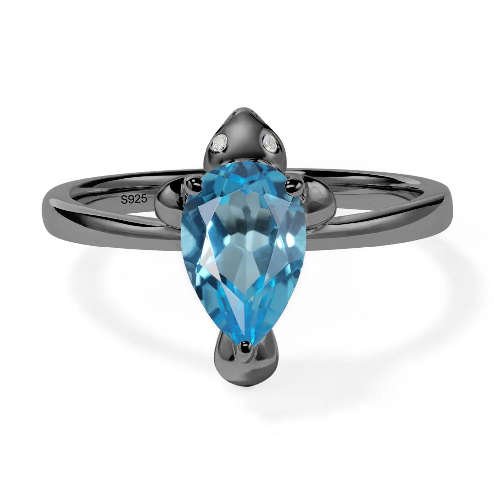Pear Shaped Swiss Blue Topaz Sea Lion Ring