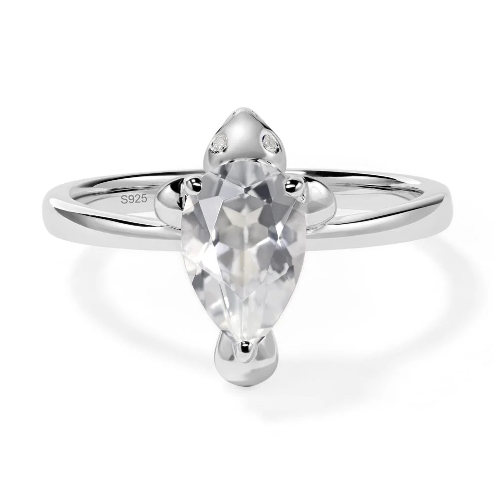 Pear Shaped White Topaz Sea Lion Ring