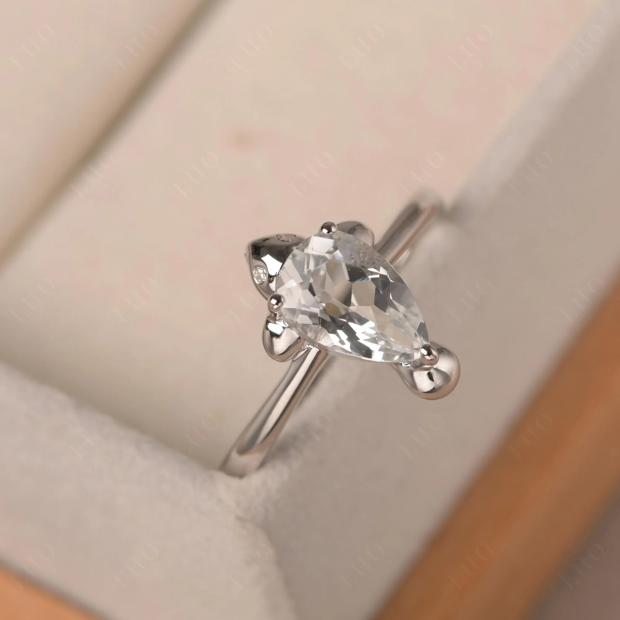 Pear Shaped White Topaz Sea Lion Ring - Image 12