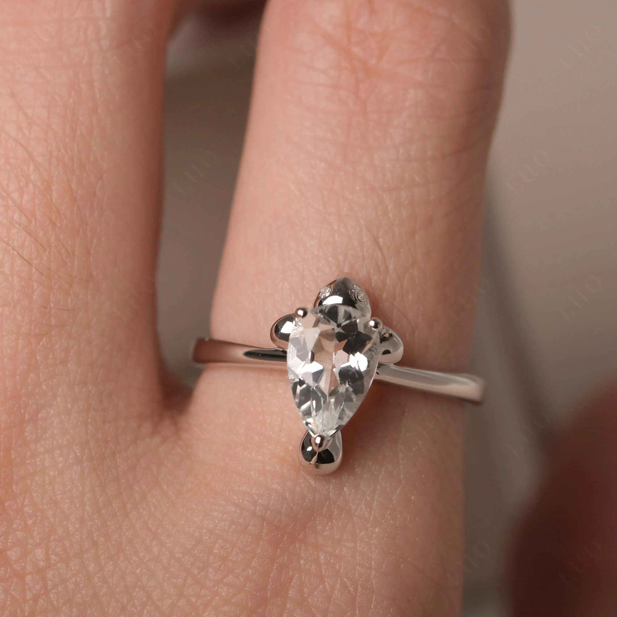 Pear Shaped White Topaz Sea Lion Ring - Image 15