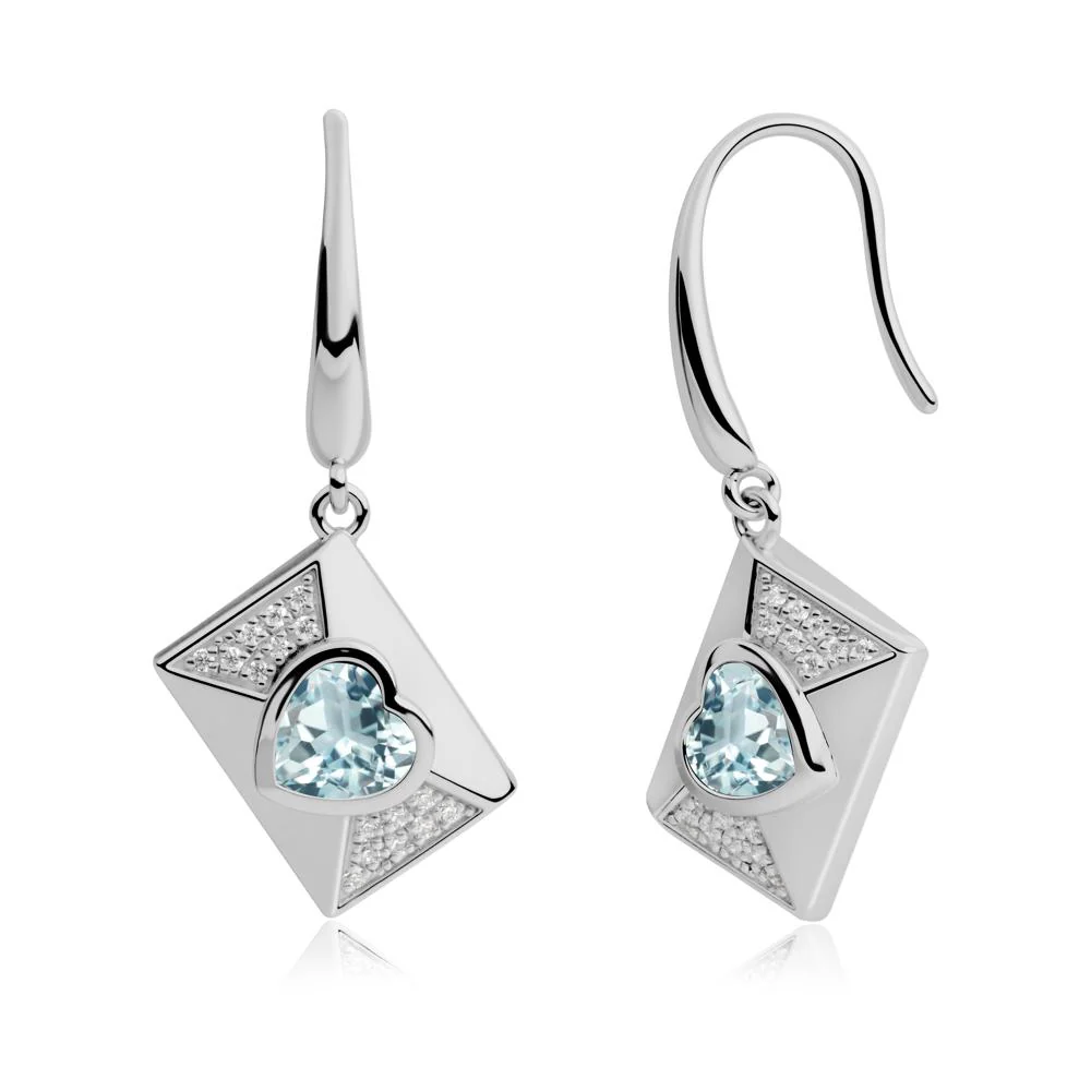 Secret Admirer Aquamarine Envelope Fish Hook Earrings - Image 2