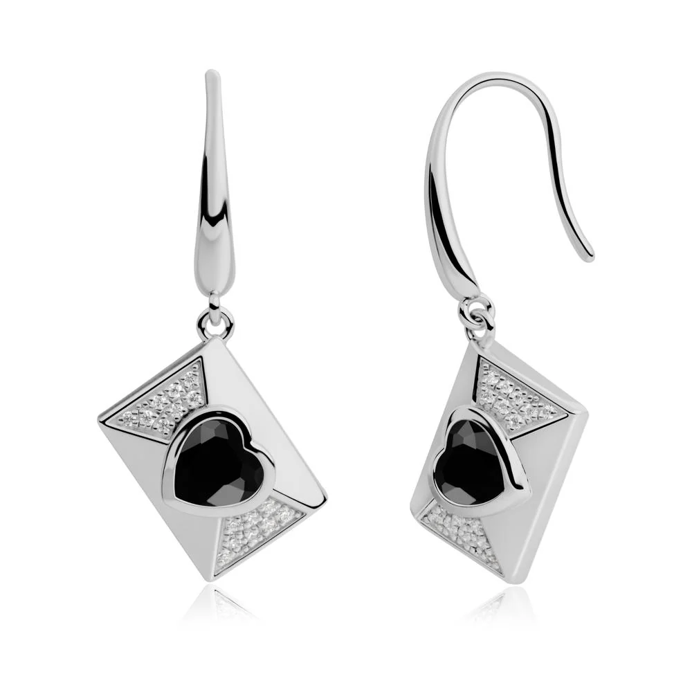 Secret Admirer Black Spinel Envelope Fish Hook Earrings