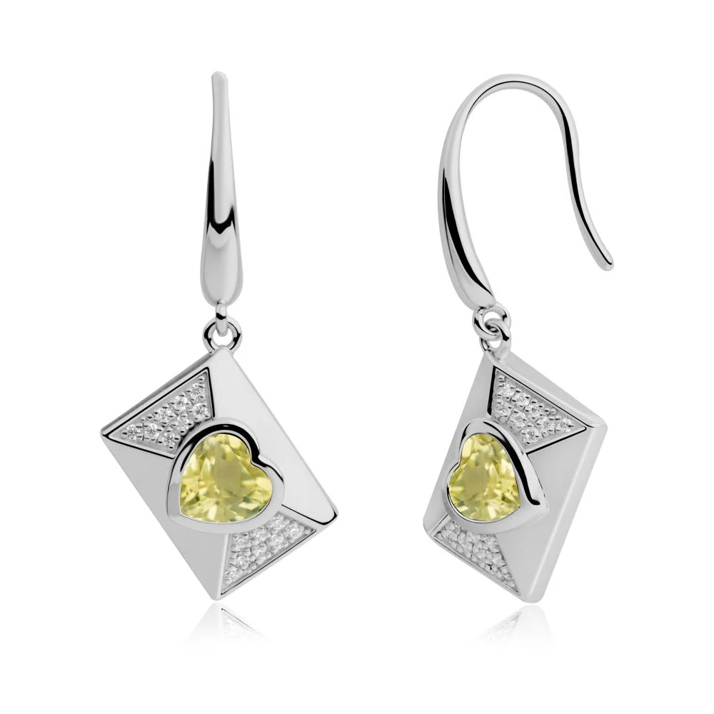 Secret Admirer Lemon Quartz Envelope Fish Hook Earrings