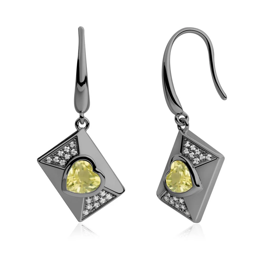 Secret Admirer Lemon Quartz Envelope Fish Hook Earrings - Image 5