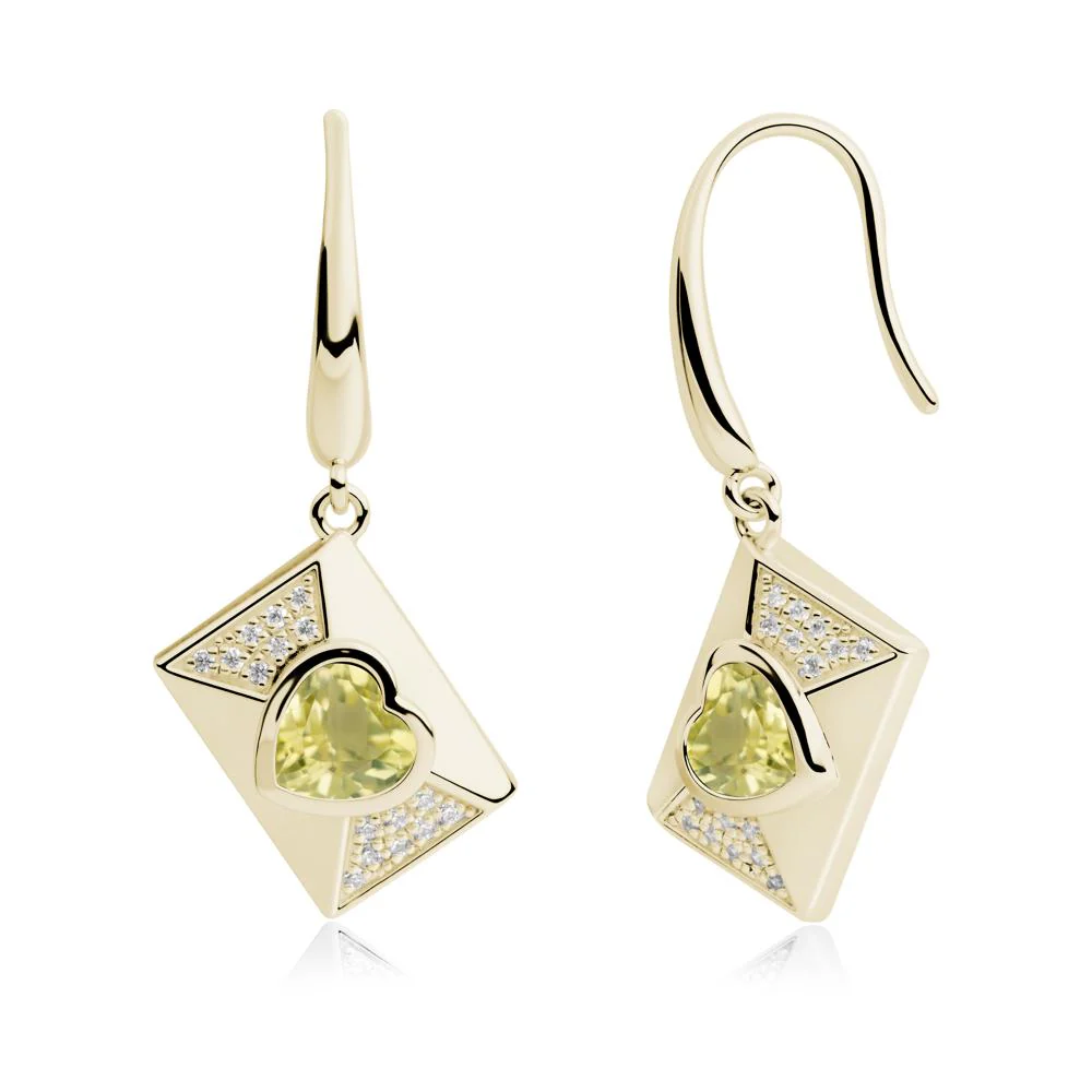 Secret Admirer Lemon Quartz Envelope Fish Hook Earrings - Image 8