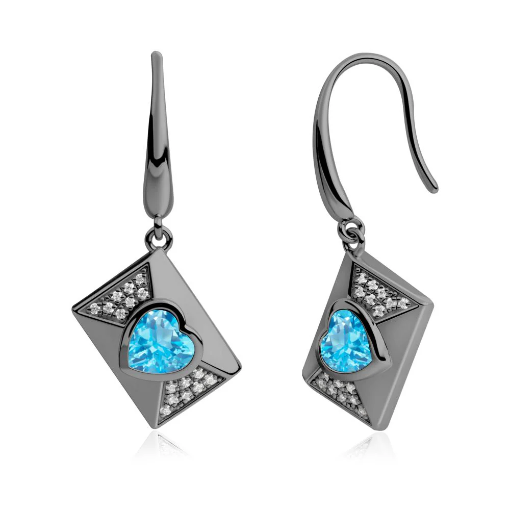Secret Admirer Swiss Blue Topaz Envelope Fish Hook Earrings - Image 4