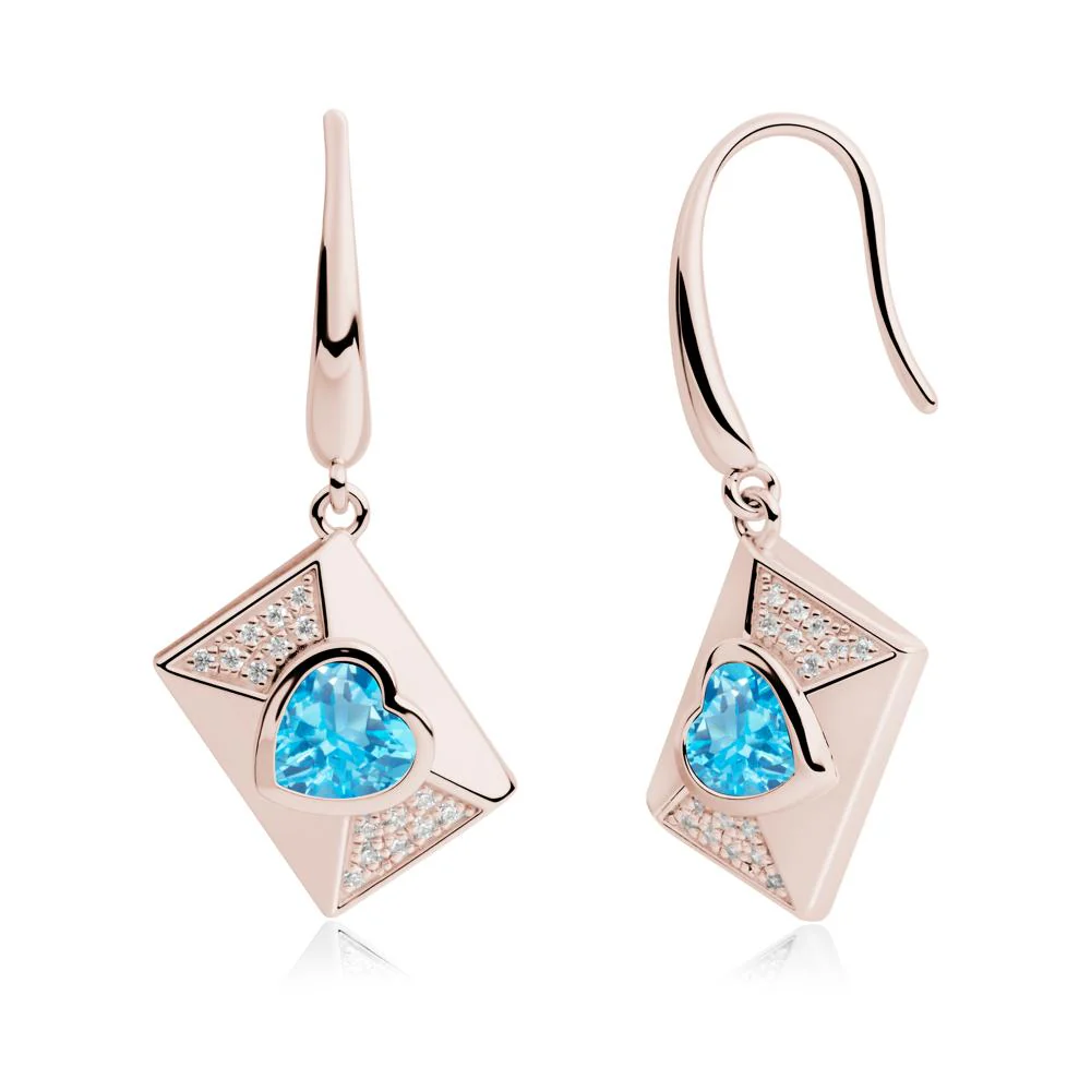 Secret Admirer Swiss Blue Topaz Envelope Fish Hook Earrings - Image 5