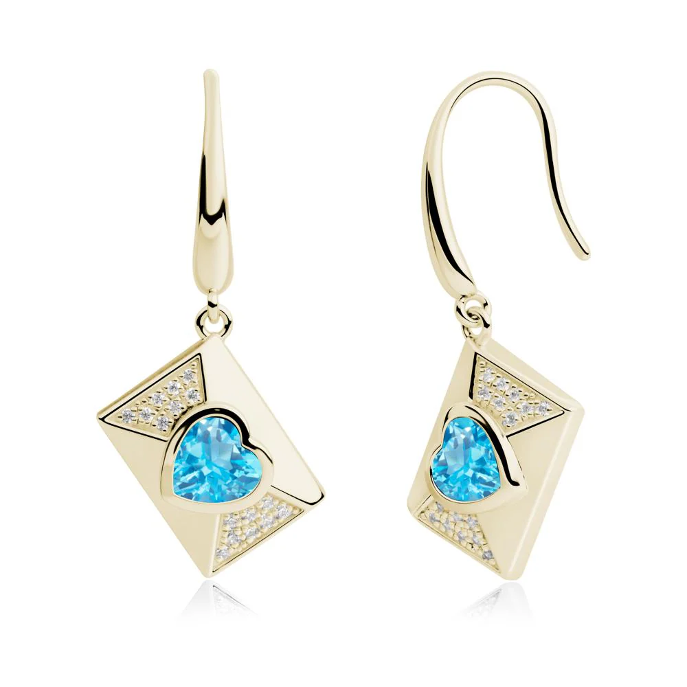 Secret Admirer Swiss Blue Topaz Envelope Fish Hook Earrings - Image 7