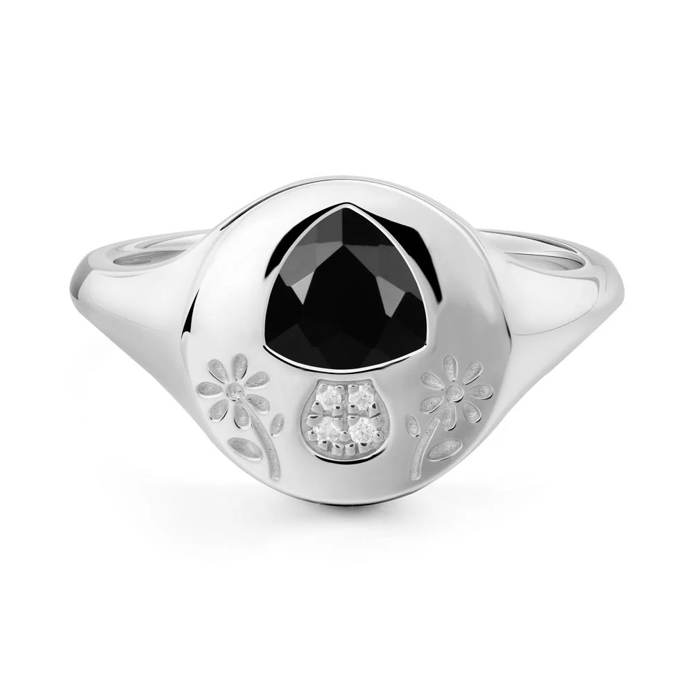 Signet Trillion Cut Black Spinel Ring - Image 9