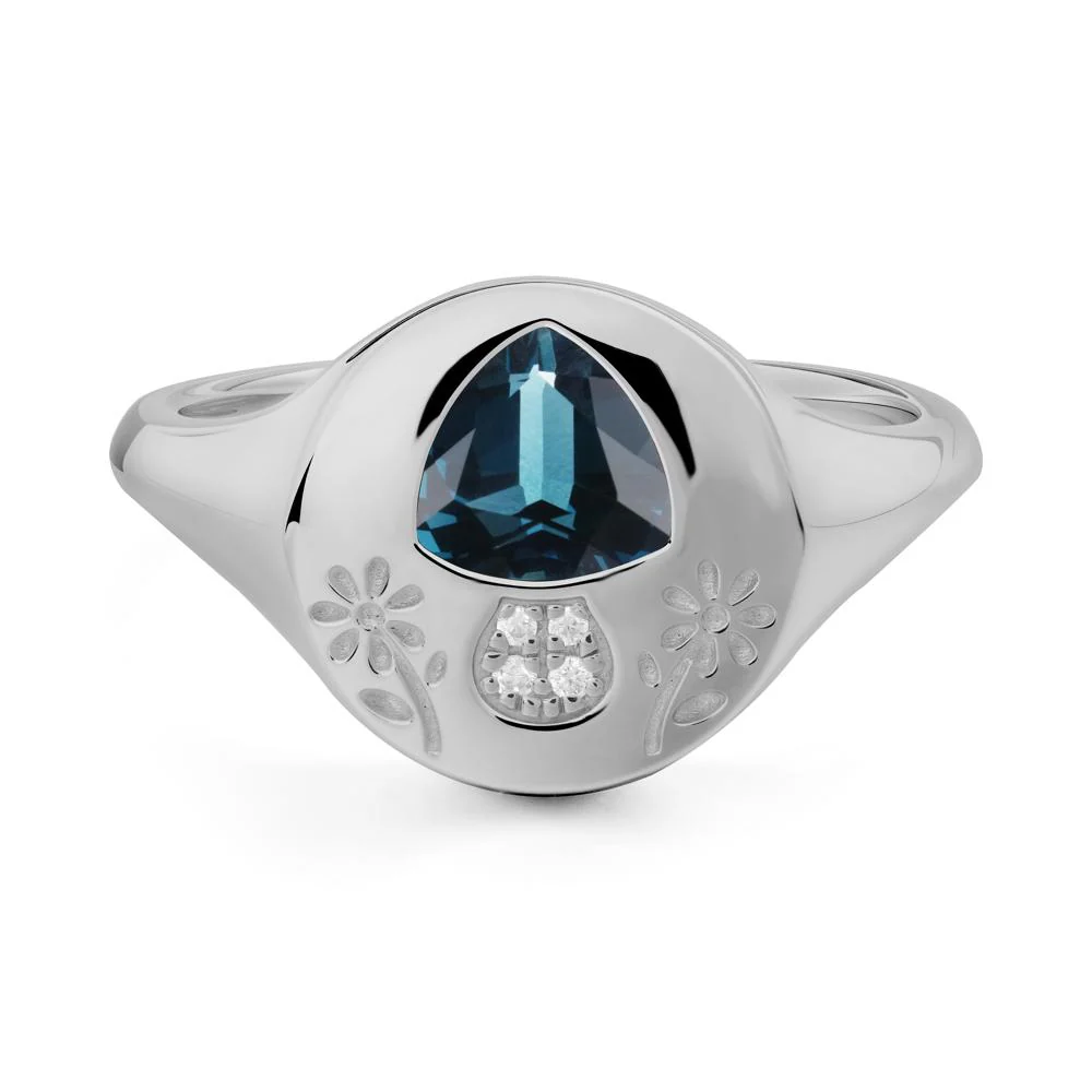 Signet Trillion Cut London Blue Topaz Ring - Image 3