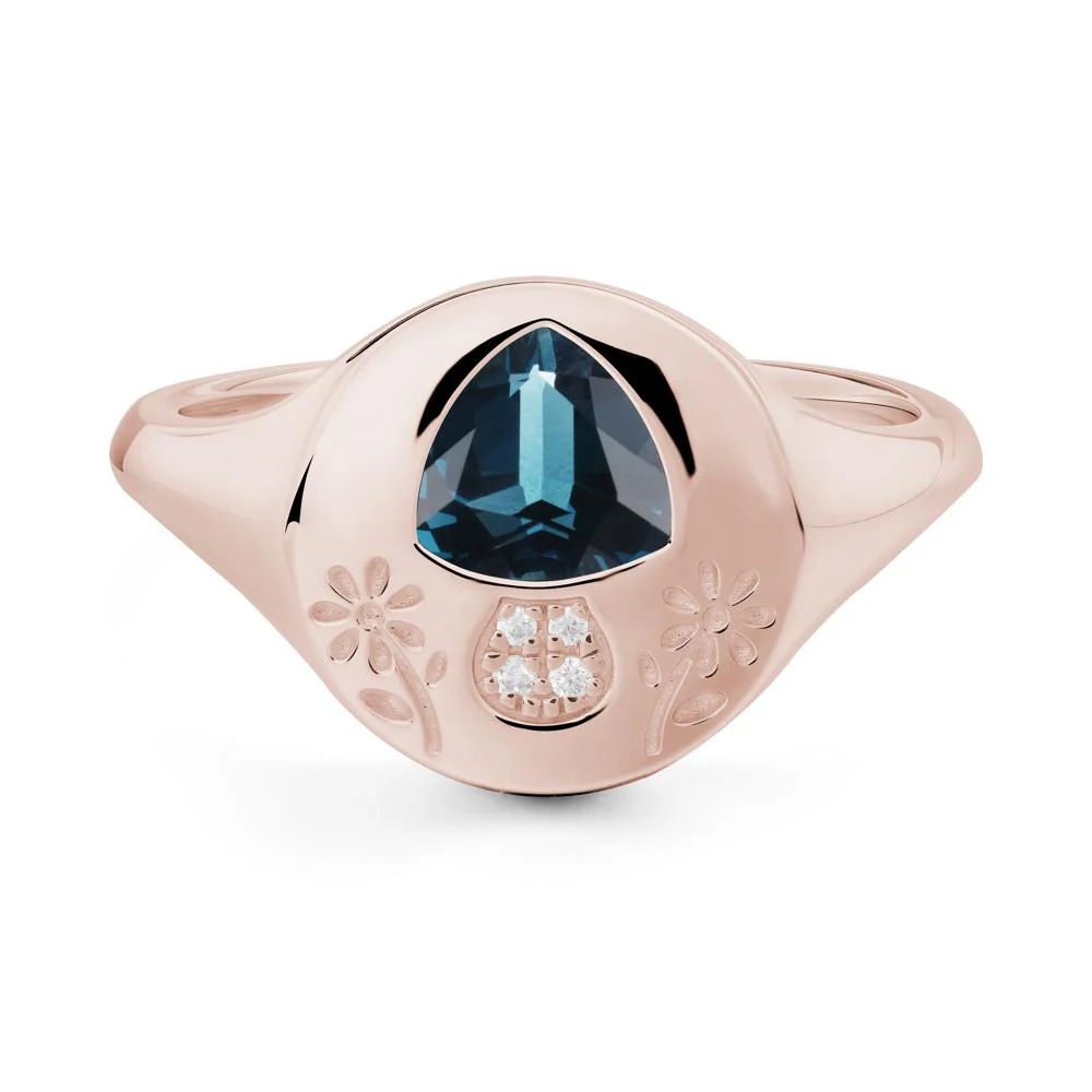 Signet Trillion Cut London Blue Topaz Ring - Image 4