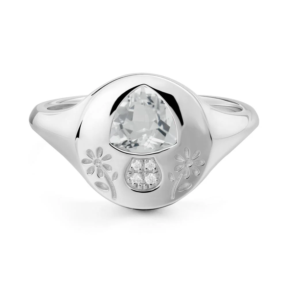 Signet Trillion Cut White Topaz Ring - Image 5