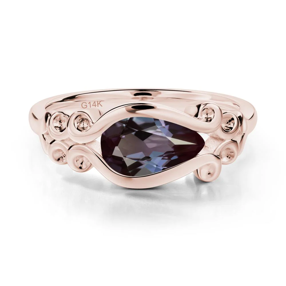 Pear Shaped Alexandrite Scroll Ring - Image 2