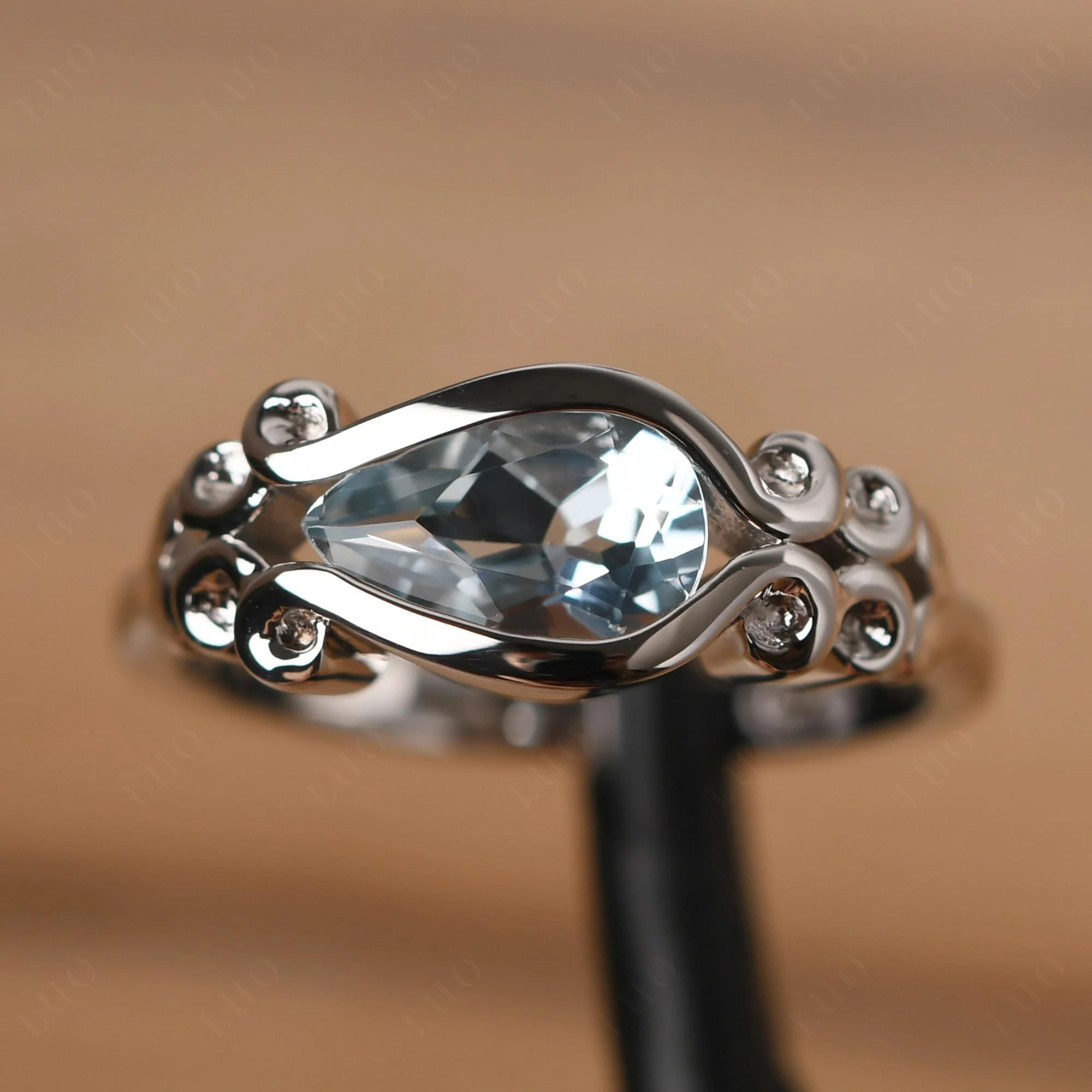 Pear Shaped Aquamarine Scroll Ring - Image 10