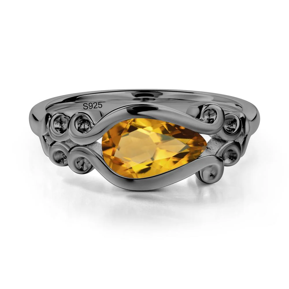 Pear Shaped Citrine Scroll Ring - Image 2