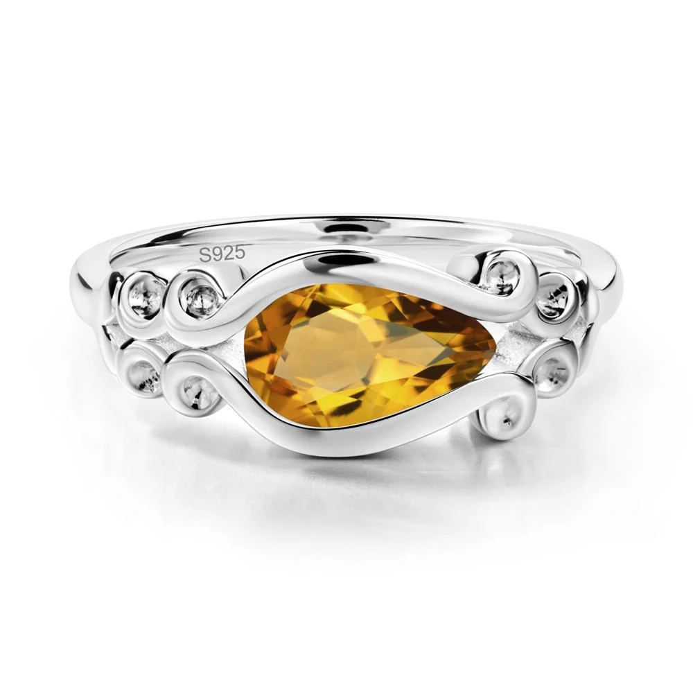 Pear Shaped Citrine Scroll Ring - Image 5