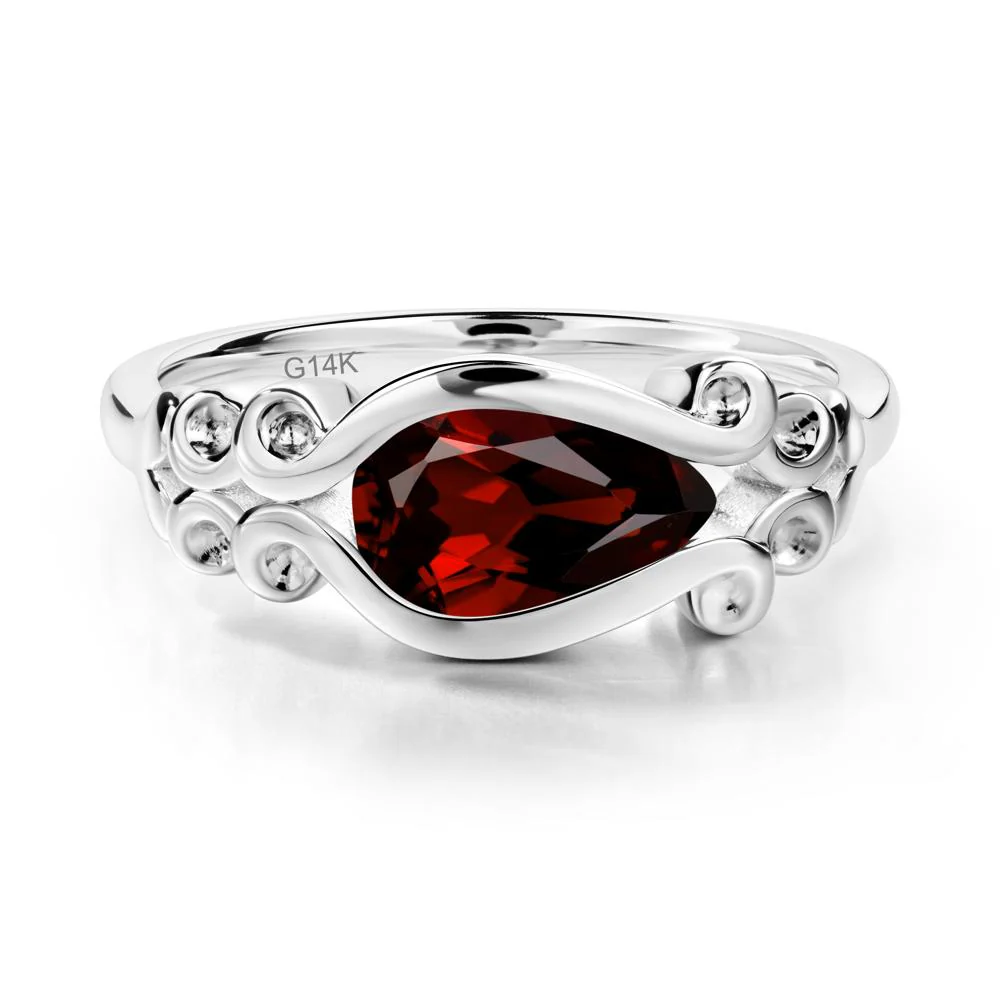 Pear Shaped Garnet Scroll Ring - Image 2