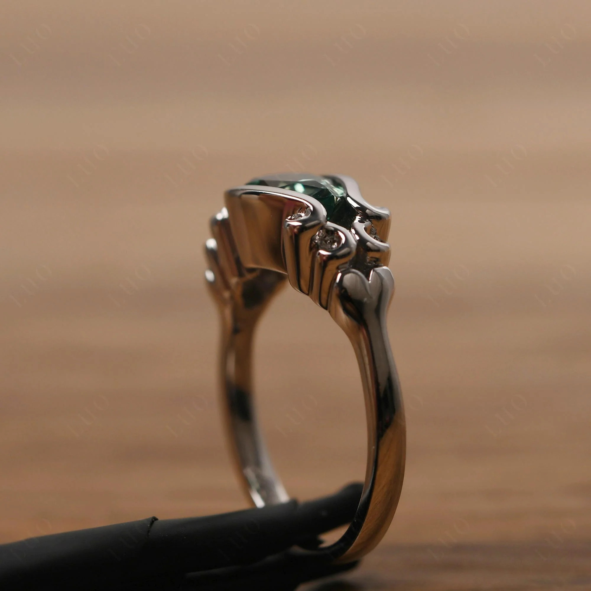 Pear Shaped Green Sapphire Scroll Ring - Image 14