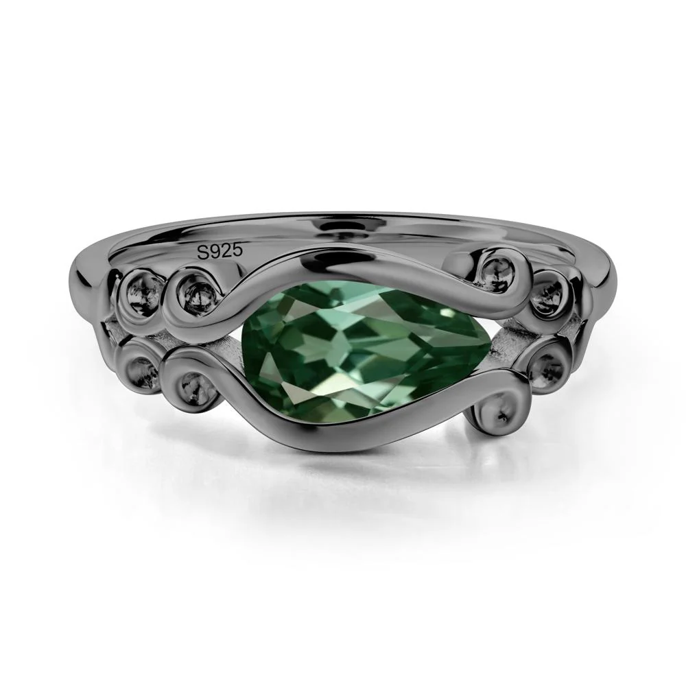 Pear Shaped Green Sapphire Scroll Ring - Image 3