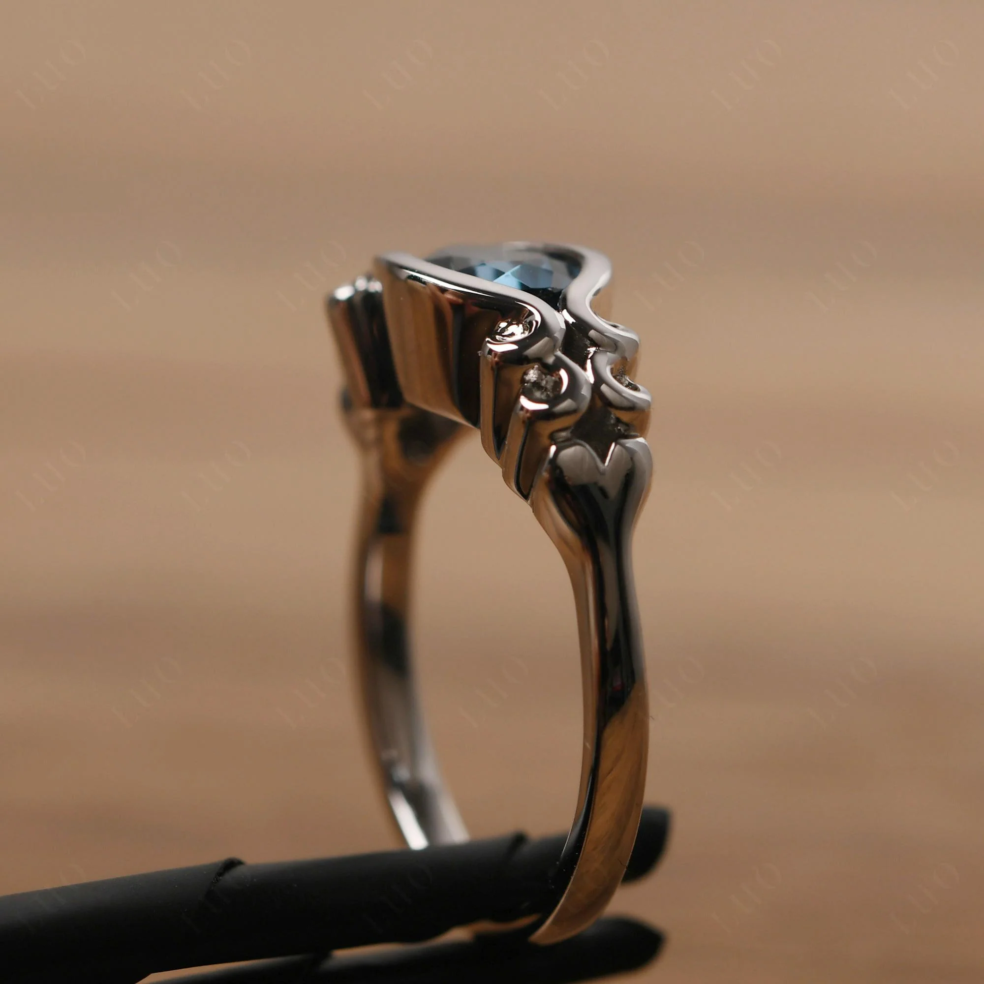 Pear Shaped London Blue Topaz Scroll Ring - Image 13