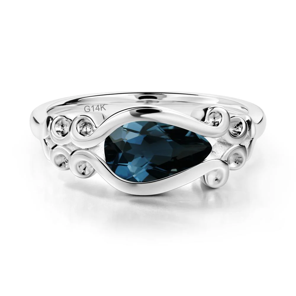 Pear Shaped London Blue Topaz Scroll Ring - Image 4