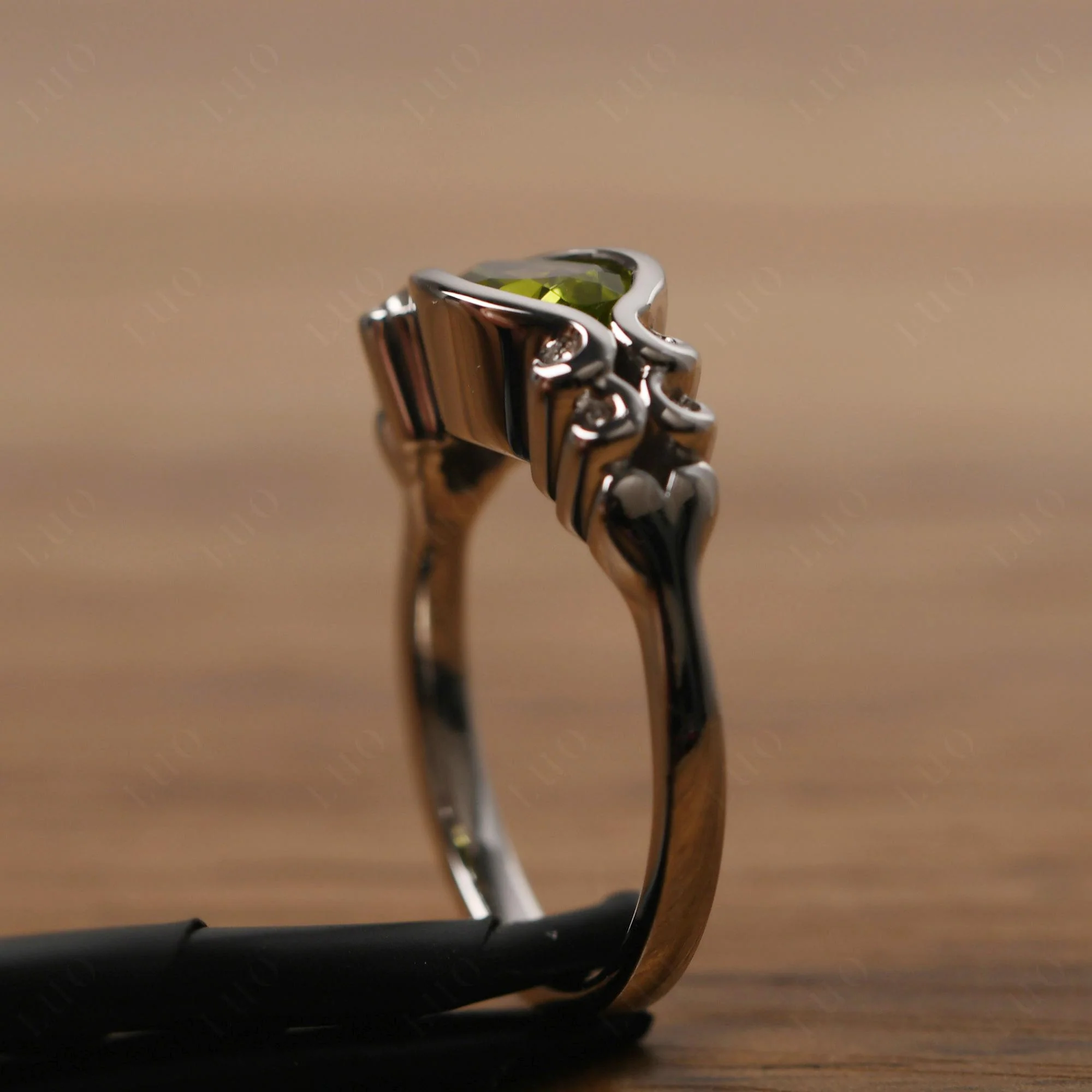 Pear Shaped Peridot Scroll Ring - Image 13