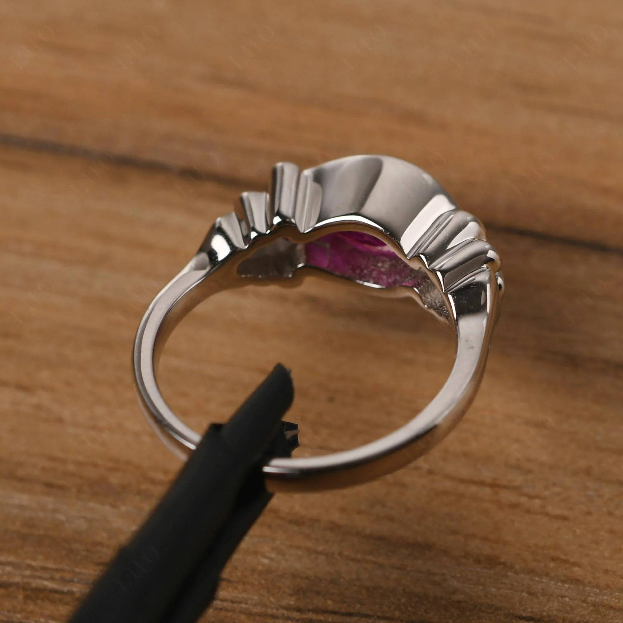 Pear Shaped Ruby Scroll Ring - Image 13