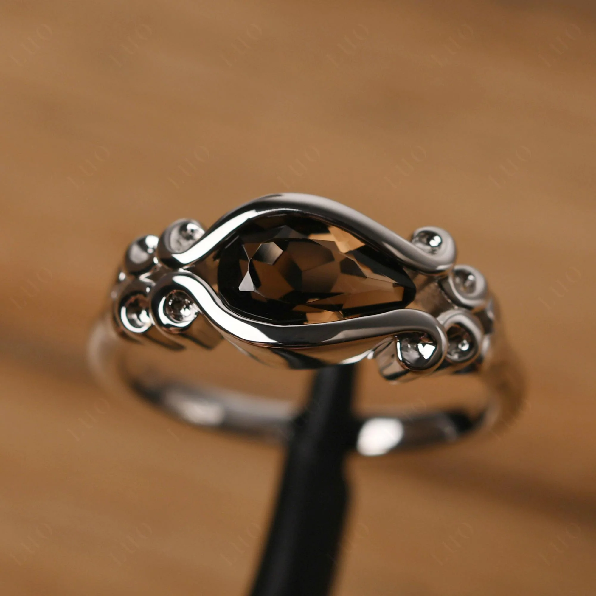Pear Shaped Smoky Quartz Scroll Ring - Image 10