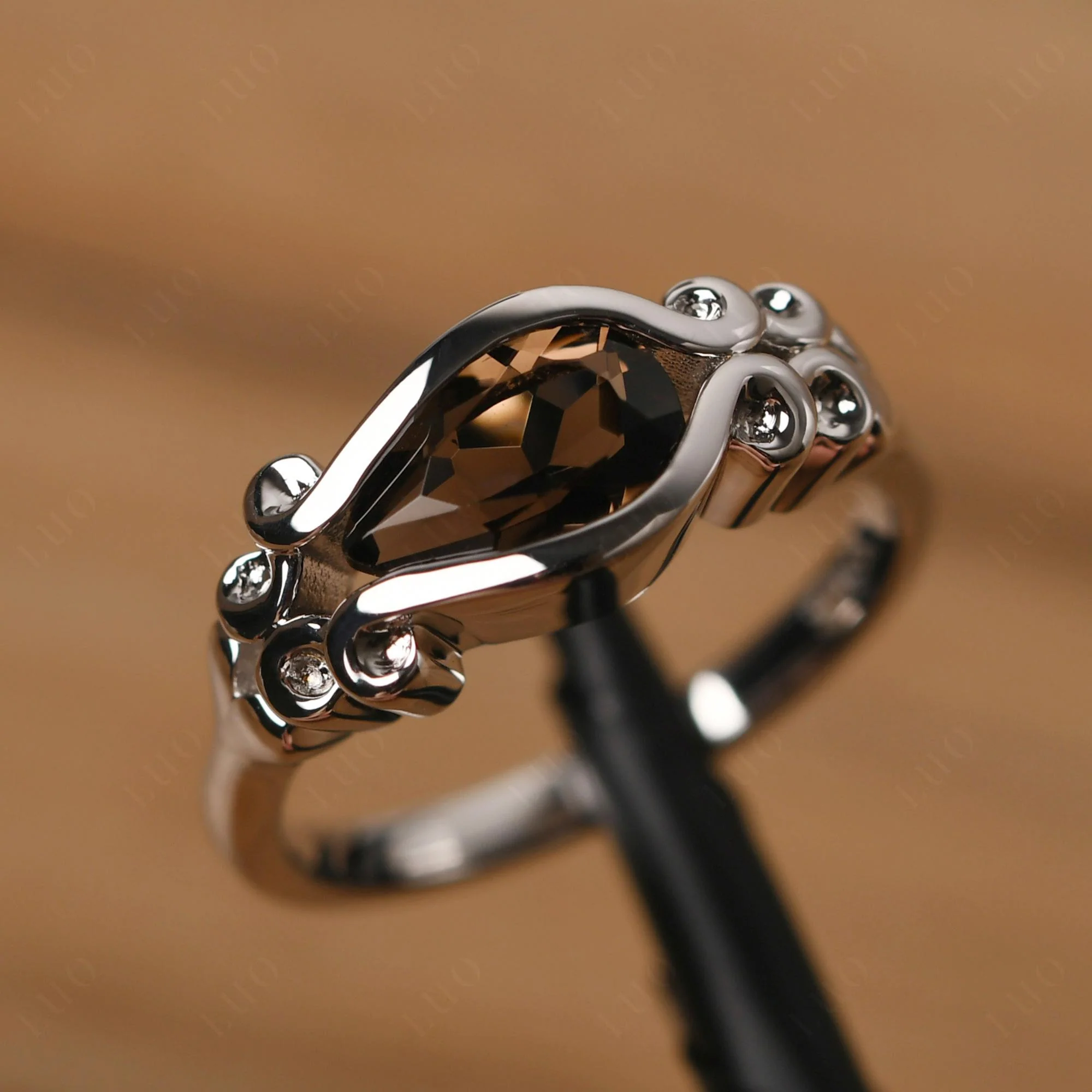 Pear Shaped Smoky Quartz Scroll Ring - Image 11