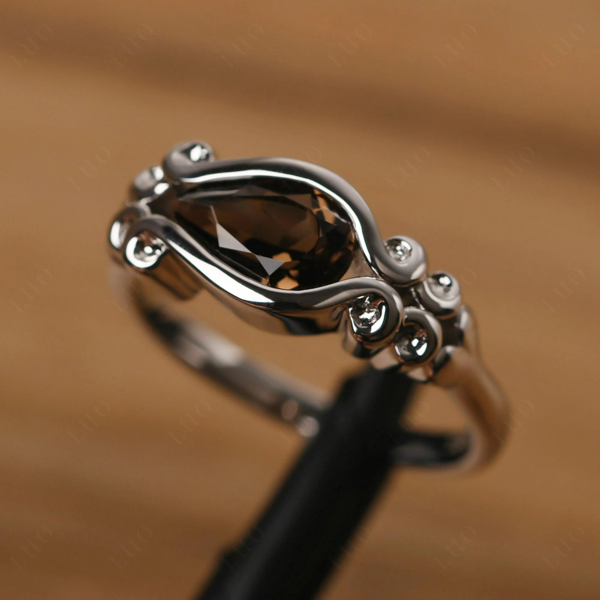 Pear Shaped Smoky Quartz Scroll Ring - Image 12
