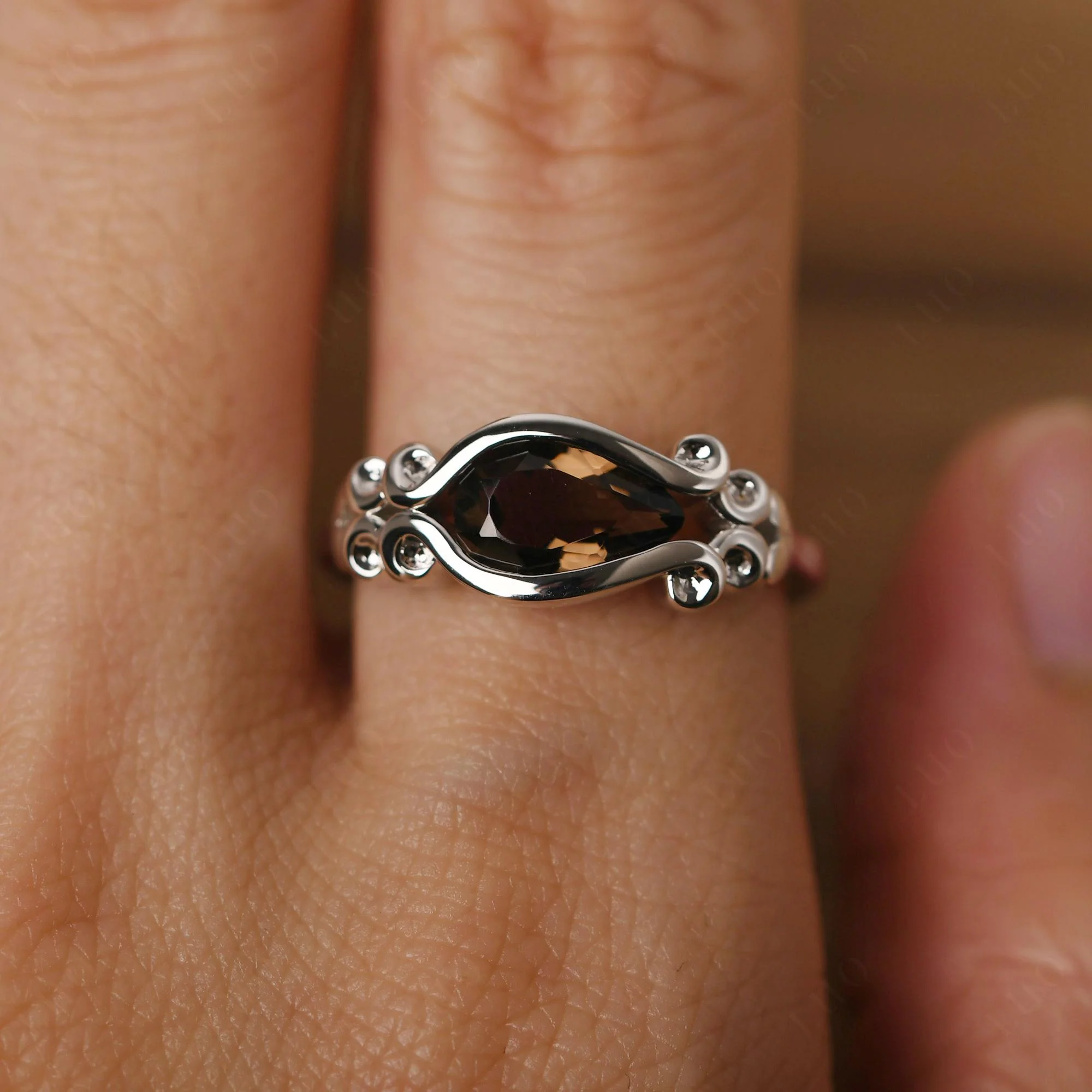 Pear Shaped Smoky Quartz Scroll Ring - Image 15