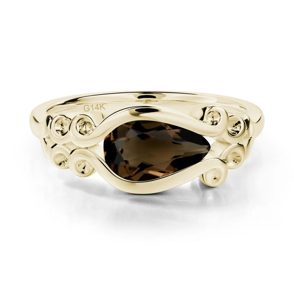 Pear Shaped Smoky Quartz Scroll Ring - Image 2