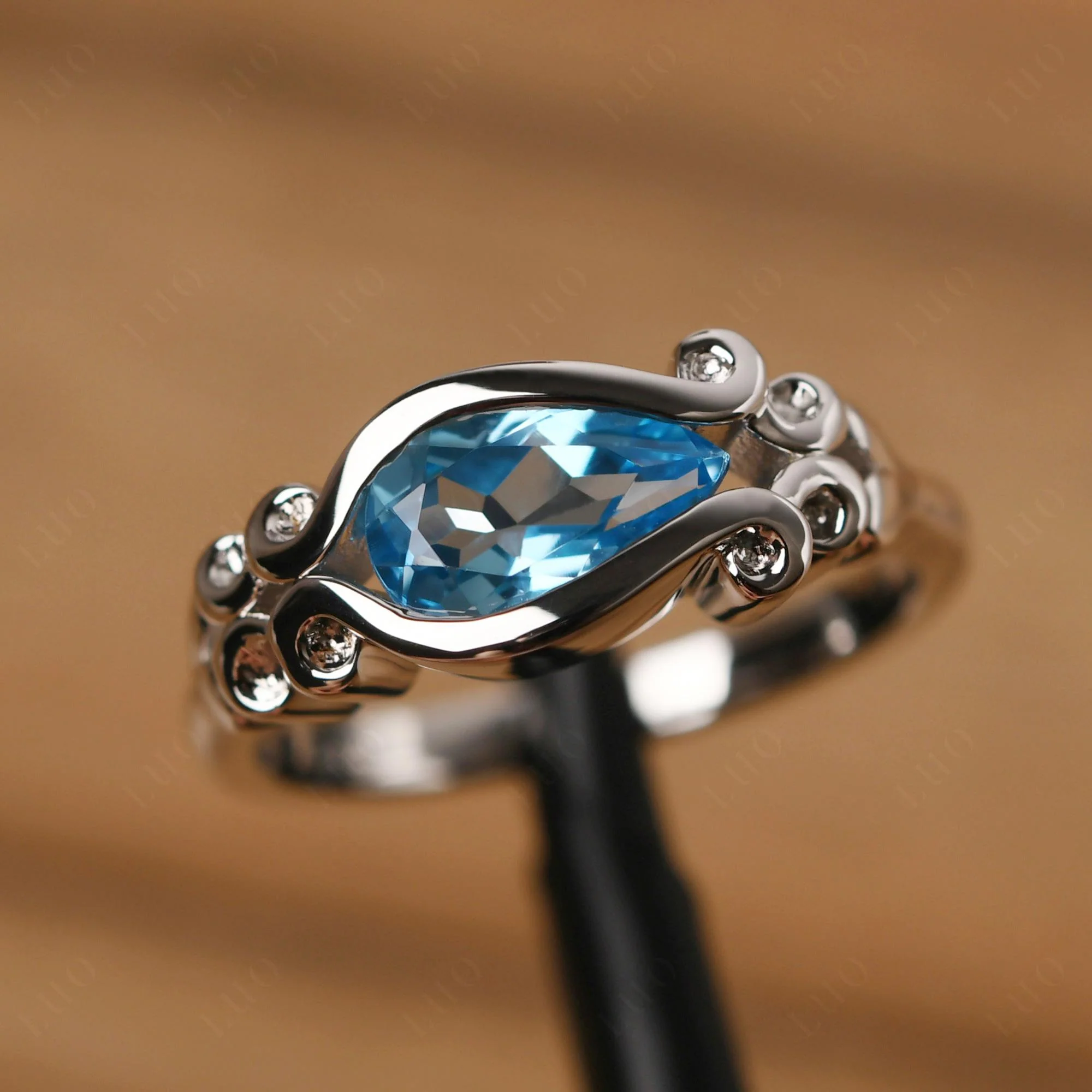 Swiss Blue Topaz Scrollwork Ring - Image 10