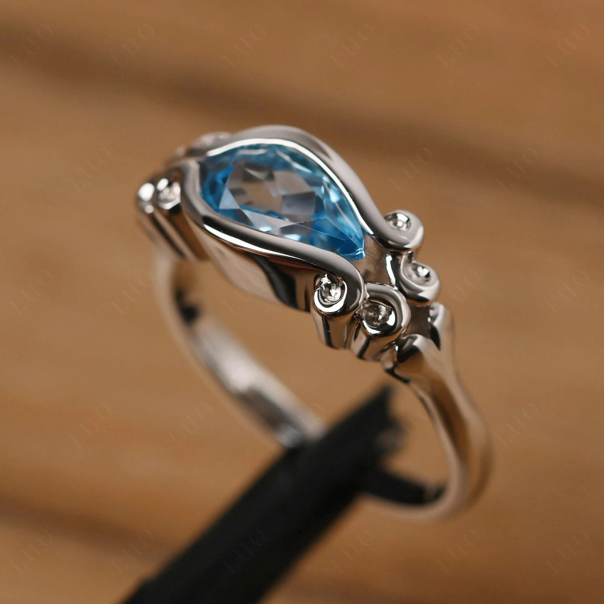 Swiss Blue Topaz Scrollwork Ring - Image 11