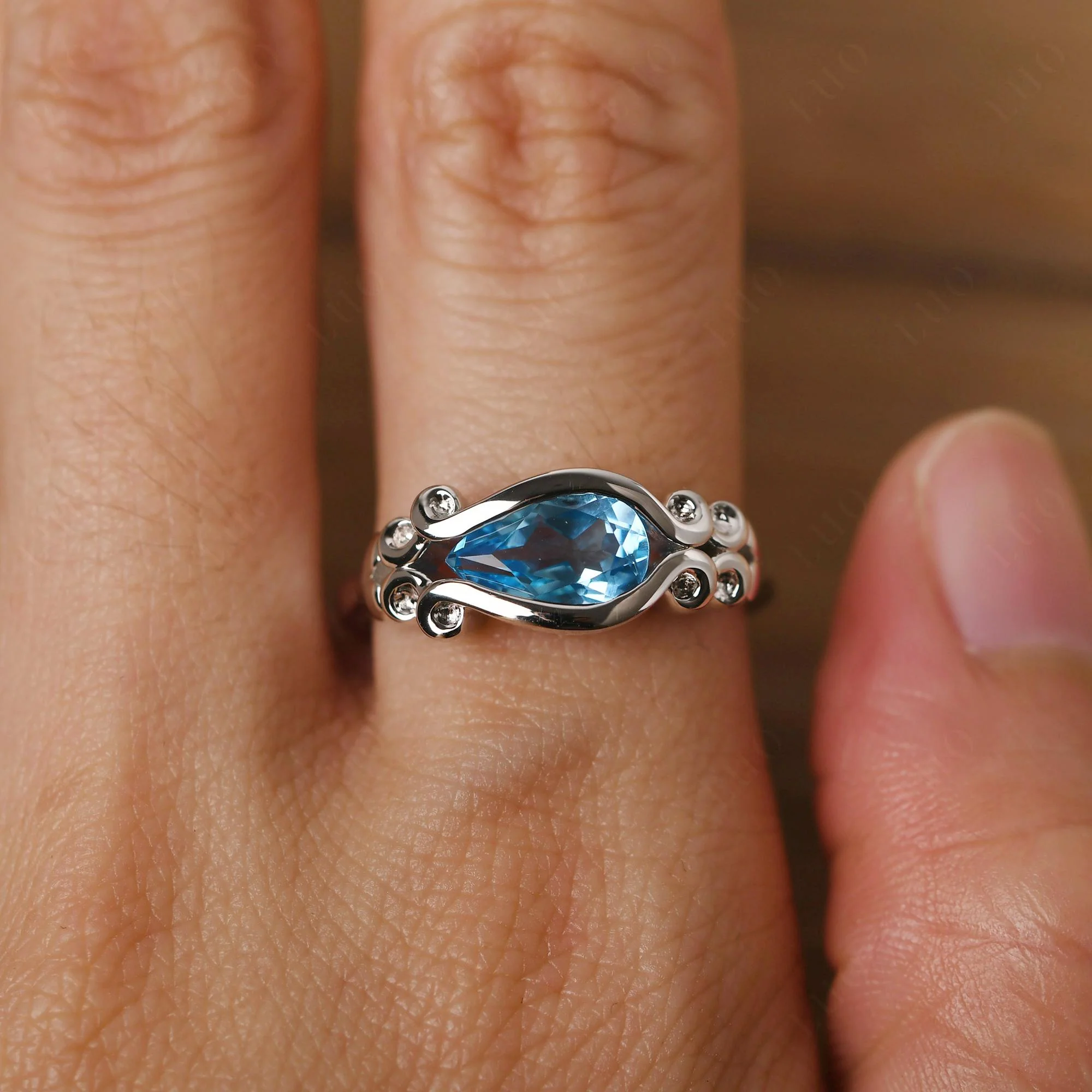 Swiss Blue Topaz Scrollwork Ring - Image 14